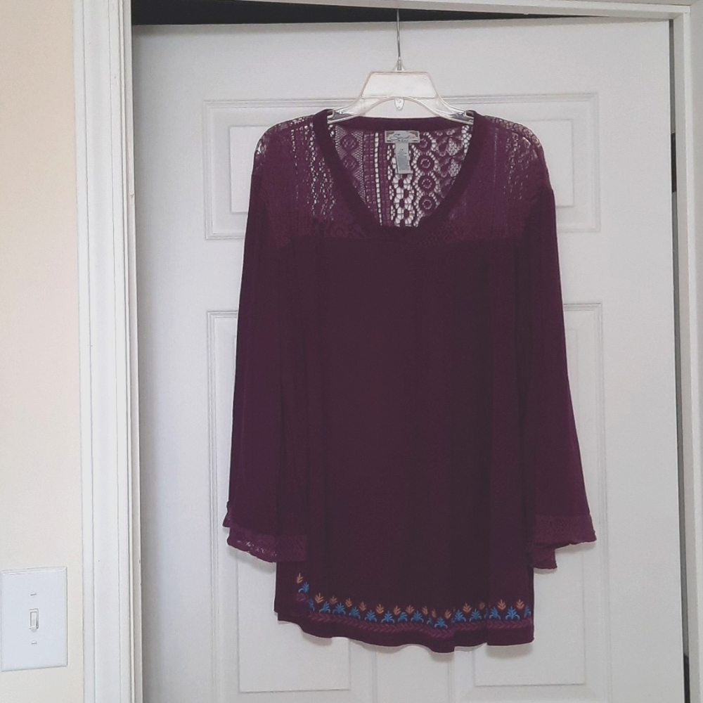 Studio West 2X Purple Bellsleeve Casual Top